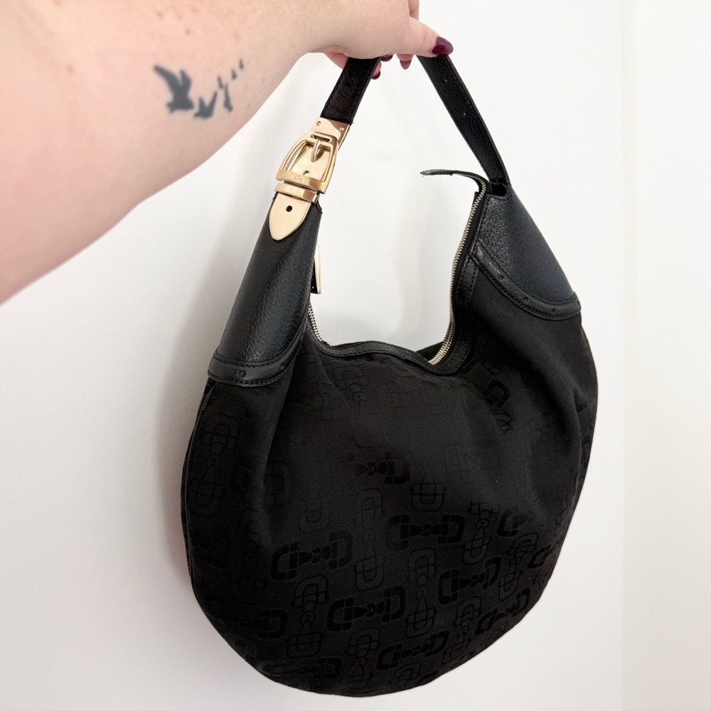 VIntage Gucci Y2K Black Horsebit Monogram Canvas Hobo Shoulder Bag - Large - Picture 3 of 10